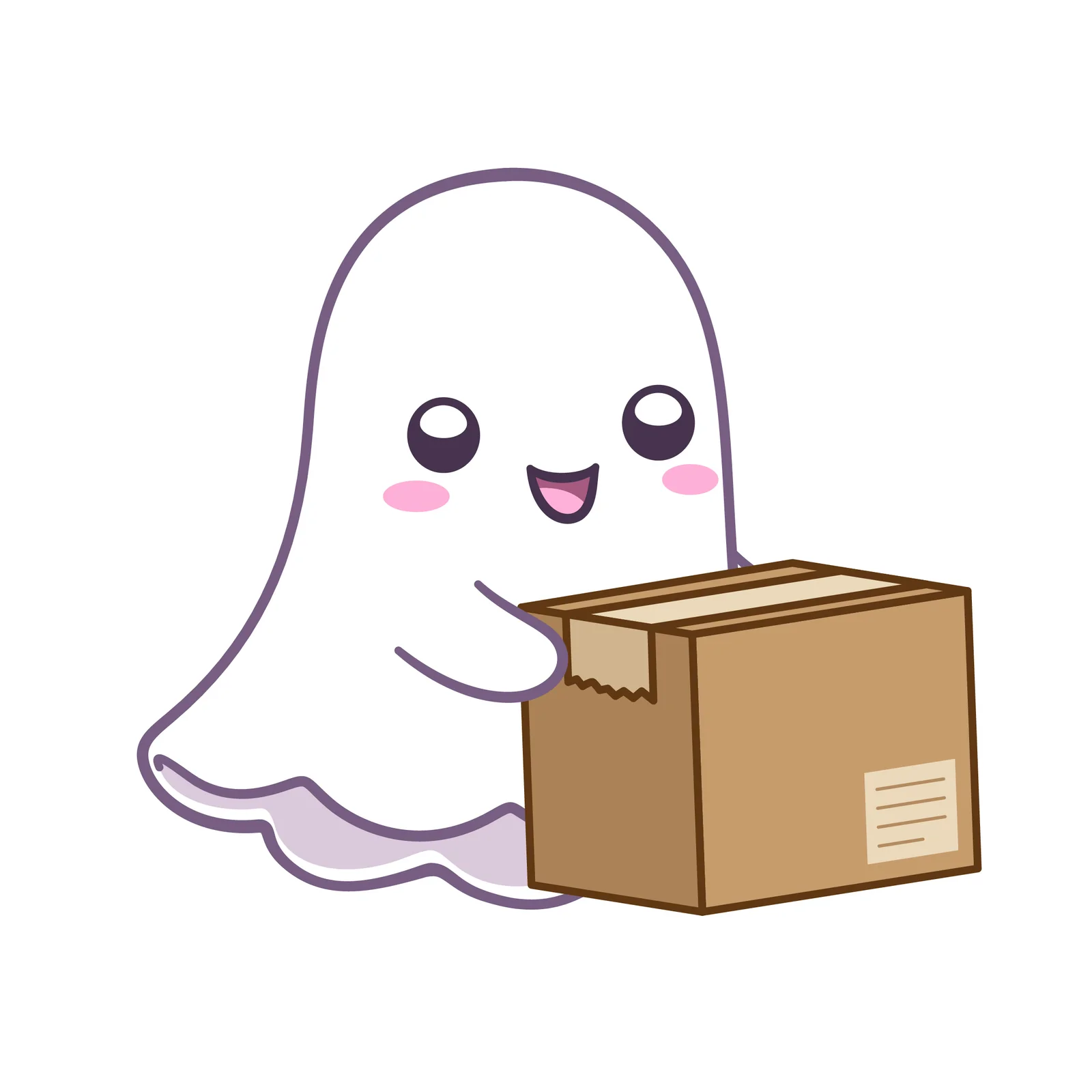 A cheerful ghost holding a cardboard box